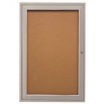 Ghent 1 Door Enclosed Cork Bulletin Board, Natural and Satin Frame, 24" X 36"